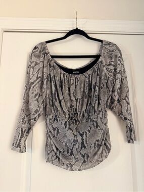 Express Women’s Gray Snake-Print Scoop Neck Blouse Like New! Size L